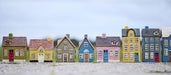 KI-generiertes Bild,Teelichthaus Lichterhaus Nyhavn 20cm Gelb Blau Keramik Fachwerkhaus Teelichthalter