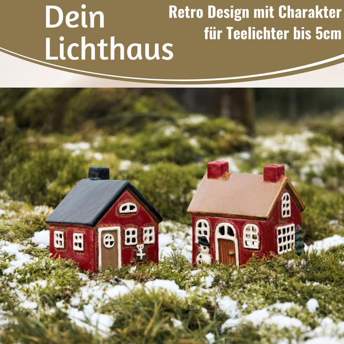 KI-generiertes Bild,Teelichthaus Lichterhaus Nyhavn 10cm Rot Schwarz Keramik Fachwerkhaus Teelichthalter