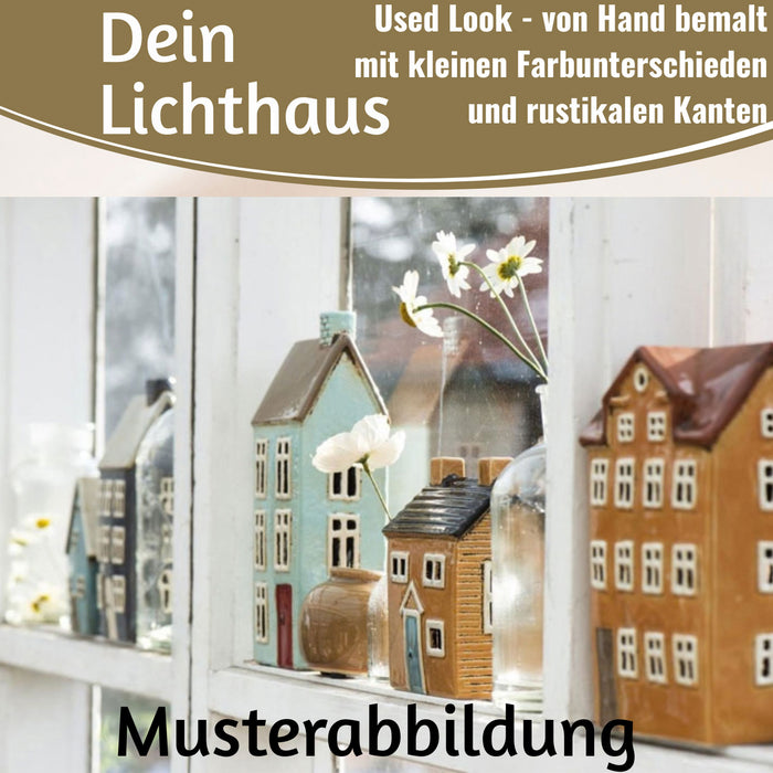 KI-generiertes Bild,Teelichthaus Lichterhaus Nyhavn 20cm Rot Schwarz Keramik Fachwerkhaus Teelichthalter