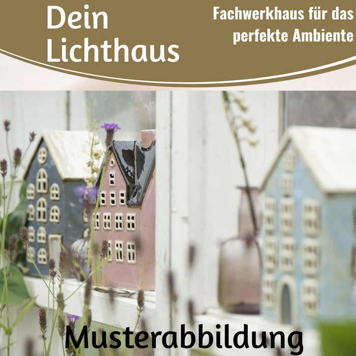 KI-generiertes Bild,Teelichthaus Lichterhaus Nyhavn 20cm Rot Schwarz Keramik Fachwerkhaus Teelichthalter