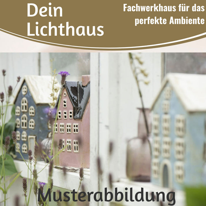 KI-generiertes Bild,Teelichthaus Lichterhaus Nyhavn 10cm Rot Schwarz Keramik Fachwerkhaus Teelichthalter