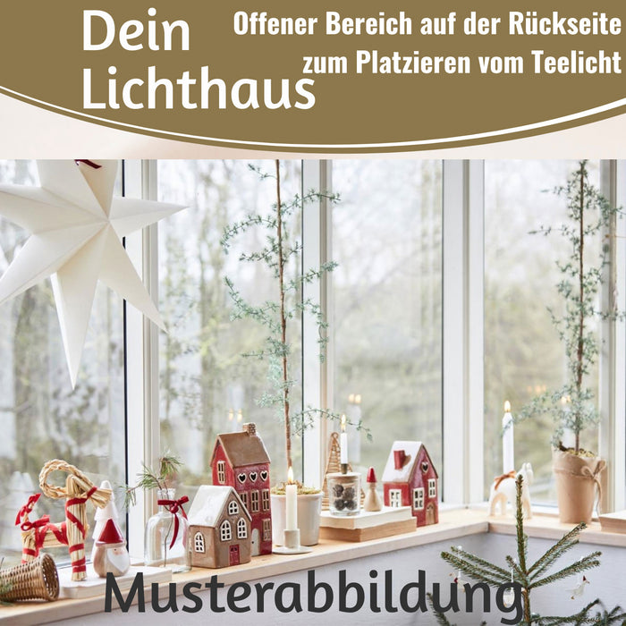 KI-generiertes Bild,Teelichthaus Lichterhaus Nyhavn 10cm Rot Schwarz Keramik Fachwerkhaus Teelichthalter