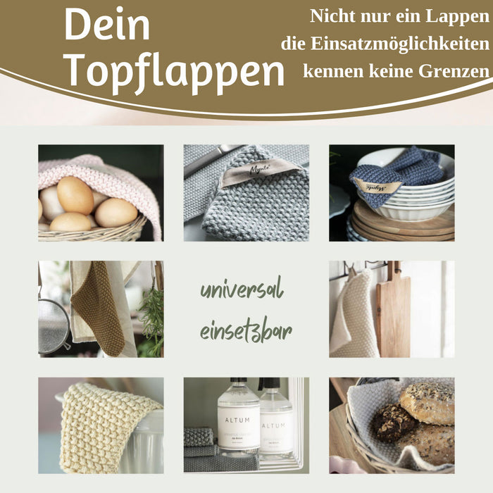 KI-generiertes Bild,Vintage Topflappen 22cm Mynte Midnight Blau Gestrickt 100% Baumwolle OEKO-TEX 100
