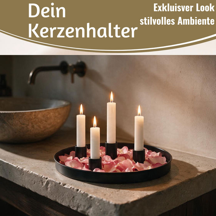 KI-generiertes Bild,Kerzentablett Kerzenhalter Magnet Schwarz 4 Stabkerzen Rund Ø25cm Deko Tablett
