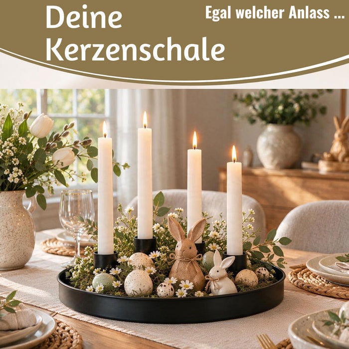 KI-generiertes Bild,Kerzentablett Kerzenhalter Magnet Schwarz 4 Stabkerzen Rund Ø25cm Deko Tablett