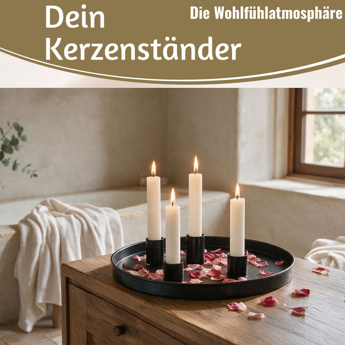 KI-generiertes Bild,Kerzentablett Kerzenhalter Magnet Schwarz 4 Stabkerzen Rund Ø25cm Deko Tablett