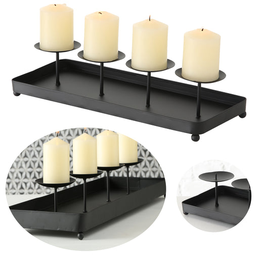 KI-generiertes Bild 4-fach Kerzenschale Adventskranz 40cm Schwarz Stumpenkerze Kerzenständer Kerzenleiste