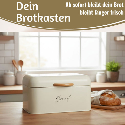 KI-generiertes Bild,Vintage Brotkasten Weiss Slogan Bread 30cm Metall mit Deckel Retro Brotbox Aufbewahrungskorb