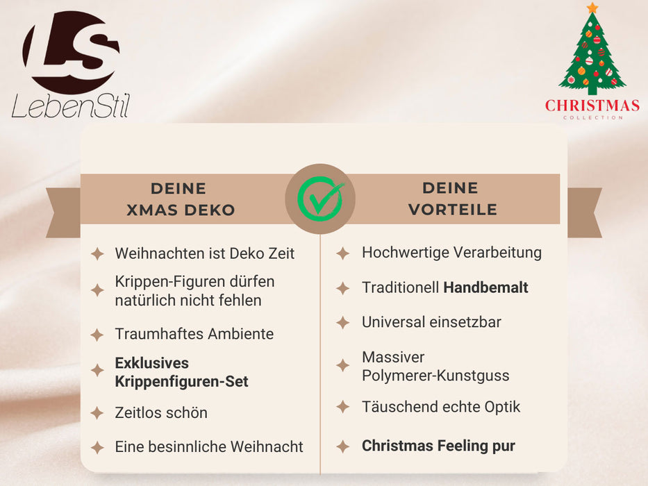KI-generiertes Bild,Krippenfiguren Set 7 Figuren 12cm Traditionell Handbemalt Krippe Krippenset Xmas