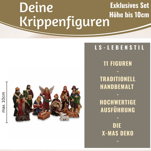 KI-generiertes Bild,Krippenfiguren Set 11 Figuren 10cm Traditionell Handbemalt Krippe Krippenset Xmas