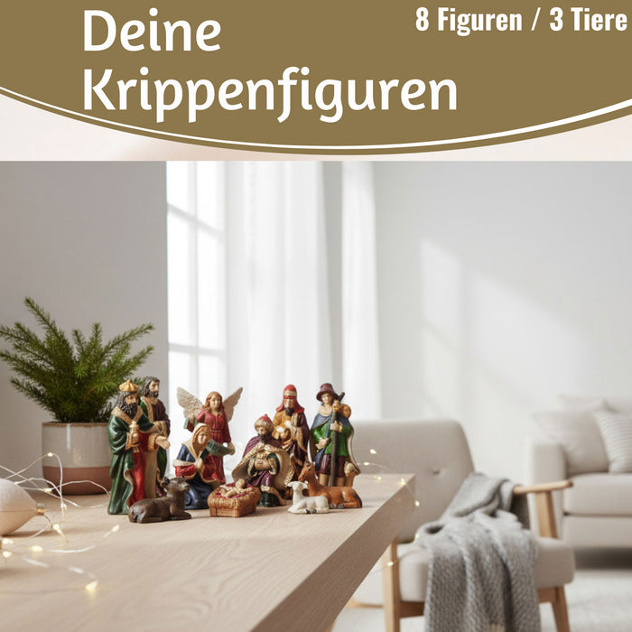 KI-generiertes Bild,Krippenfiguren Set 11 Figuren 10cm Traditionell Handbemalt Krippe Krippenset Xmas