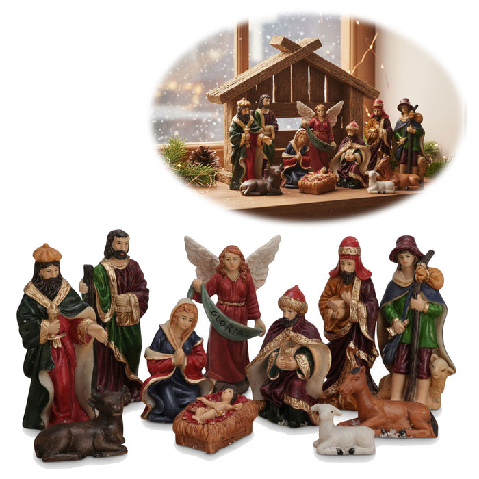 KI-generiertes Bild Krippenfiguren Set 11 Figuren 10cm Traditionell Handbemalt Krippe Krippenset Xmas