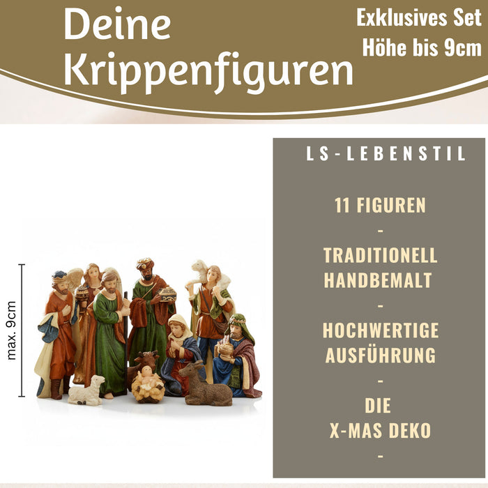 KI-generiertes Bild,Krippenfiguren Set 11 Figuren 9cm Traditionell Handbemalt Krippe Krippenset Xmas