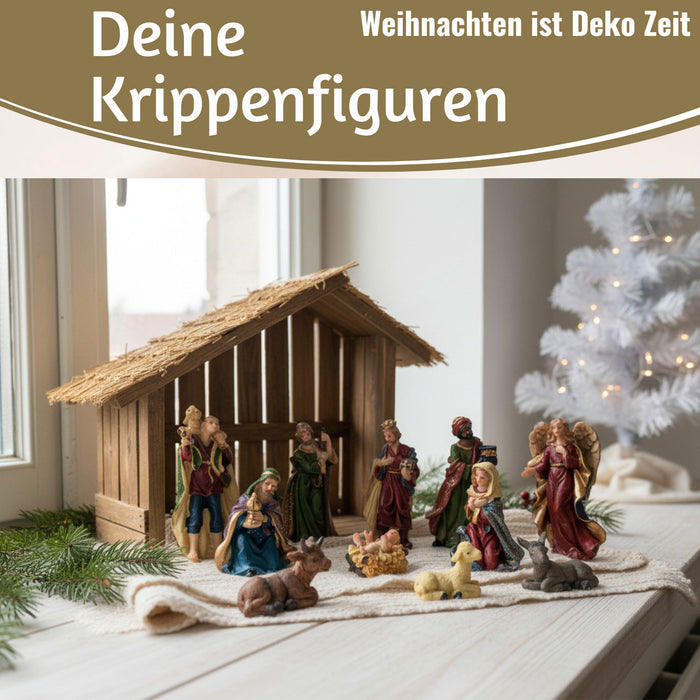 KI-generiertes Bild,Krippenfiguren Set 11 Figuren 9cm Traditionell Handbemalt Krippe Krippenset Xmas