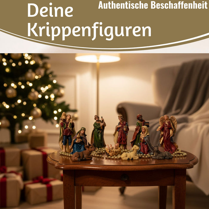 KI-generiertes Bild,Krippenfiguren Set 11 Figuren 9cm Traditionell Handbemalt Krippe Krippenset Xmas