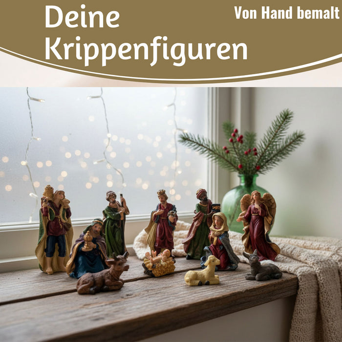 KI-generiertes Bild,Krippenfiguren Set 11 Figuren 9cm Traditionell Handbemalt Krippe Krippenset Xmas