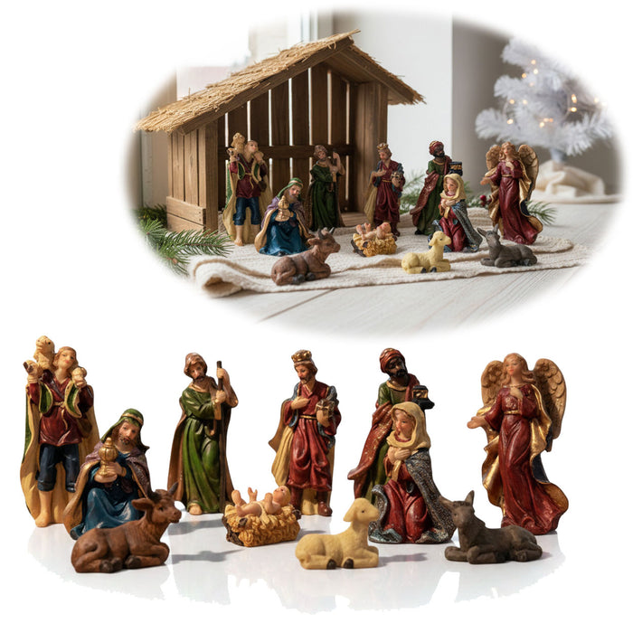 KI-generiertes Bild Krippenfiguren Set 11 Figuren 9cm Traditionell Handbemalt Krippe Krippenset Xmas