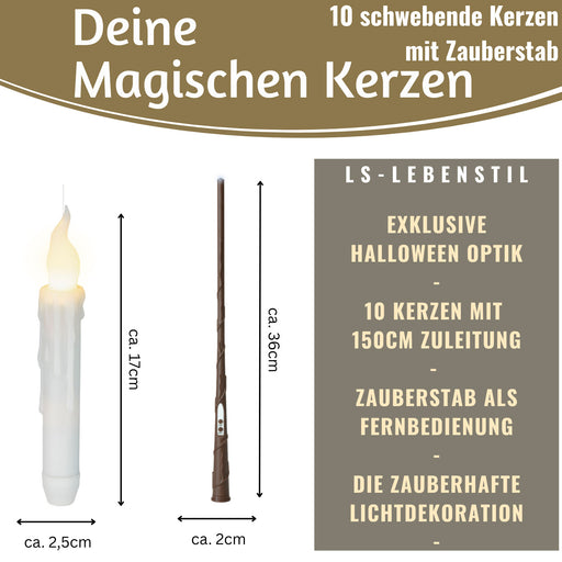 KI-generiertes Bild,LED 3D schwebende Stabkerzen 10 Kerzen Zauberstab Fernbedienung flackernde Kerze
