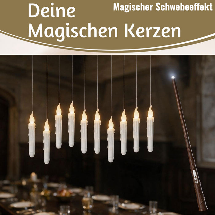 KI-generiertes Bild,LED 3D schwebende Stabkerzen 10 Kerzen Zauberstab Fernbedienung flackernde Kerze