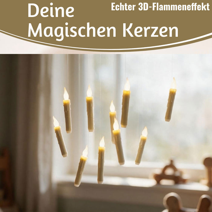 KI-generiertes Bild,LED 3D schwebende Stabkerzen 10 Kerzen Zauberstab Fernbedienung flackernde Kerze
