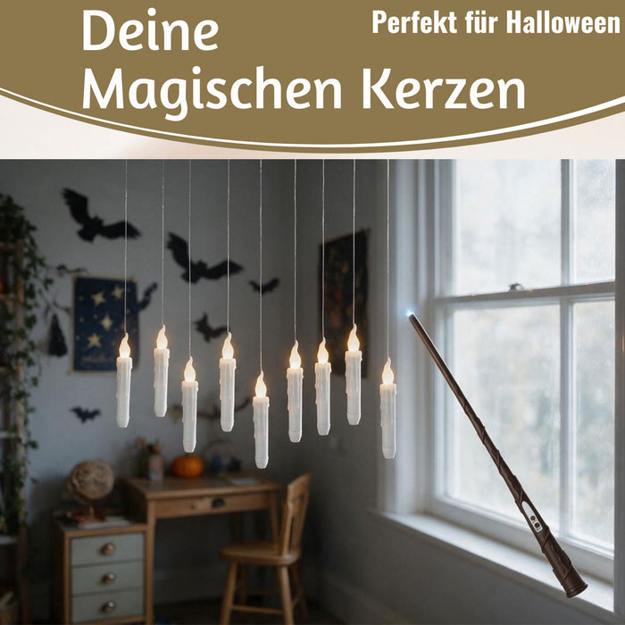 KI-generiertes Bild,LED 3D schwebende Stabkerzen 10 Kerzen Zauberstab Fernbedienung flackernde Kerze