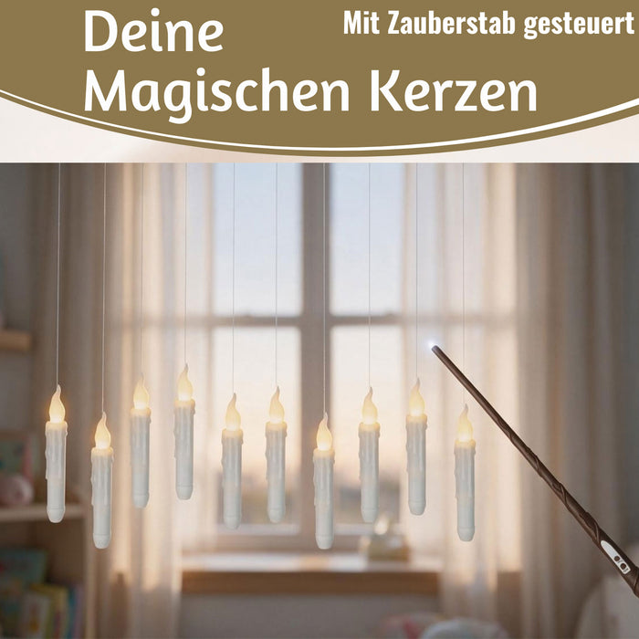 KI-generiertes Bild,LED 3D schwebende Stabkerzen 10 Kerzen Zauberstab Fernbedienung flackernde Kerze
