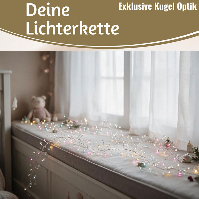 KI-generiertes Bild,LED Lichterkette Kugeln Soft Multi Colour 60 Lampen 4,5 Meter Timer Batterie