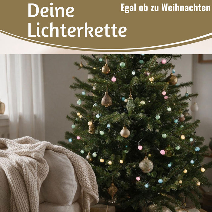 KI-generiertes Bild,LED Lichterkette Kugeln Soft Multi Colour 60 Lampen 4,5 Meter Timer Batterie
