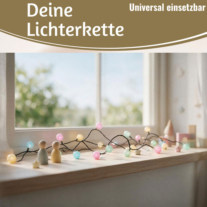 KI-generiertes Bild,LED Lichterkette Kugeln Soft Multi Colour 60 Lampen 4,5 Meter Timer Batterie