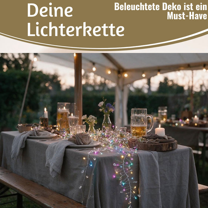 KI-generiertes Bild,Micro LED Lichterkette Perlen Soft Multi Colour 80 Lampen 1,2 Meter Timer Batterie