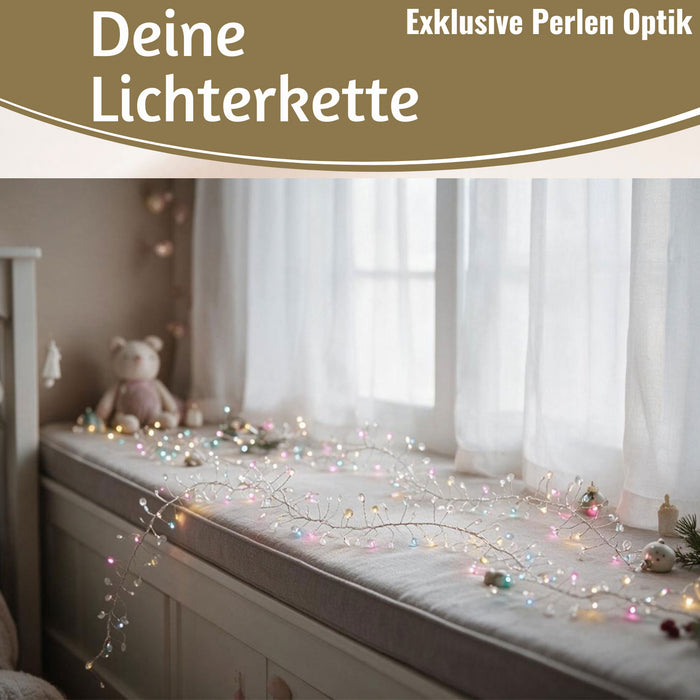 KI-generiertes Bild,Micro LED Lichterkette Perlen Soft Multi Colour 80 Lampen 1,2 Meter Timer Batterie