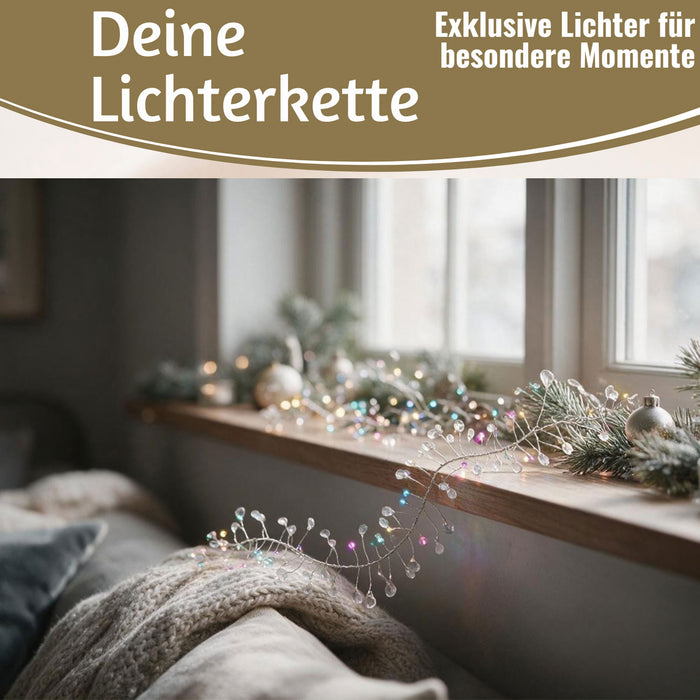 KI-generiertes Bild,Micro LED Lichterkette Perlen Soft Multi Colour 80 Lampen 1,2 Meter Timer Batterie