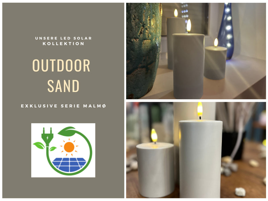 KI-generiertes Bild,Solar Outdoor LED 3D Stumpenkerze 20x7,5cm Sand Timer Kunststoff flackernde Kerze