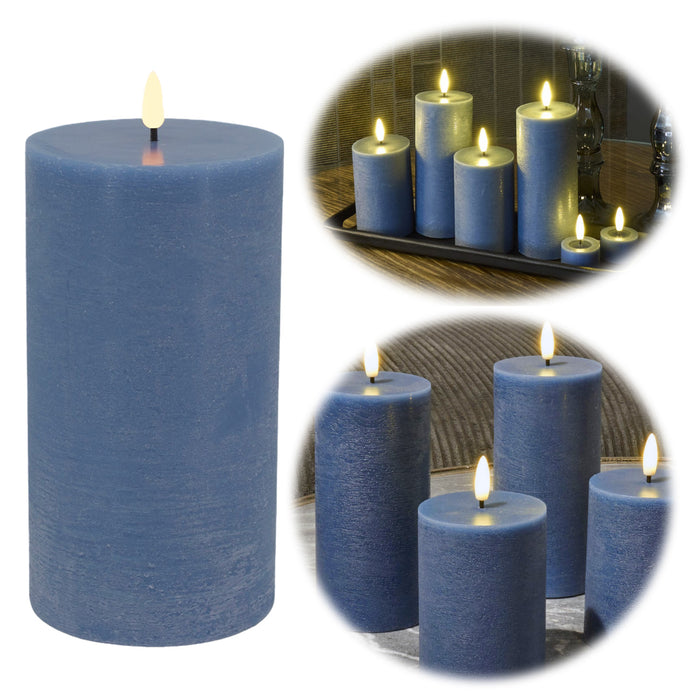 KI-generiertes Bild LED 3D Stumpenkerze Ribe Blau 10x7,5cm Echtwachs flackernde flammenlose Kerze