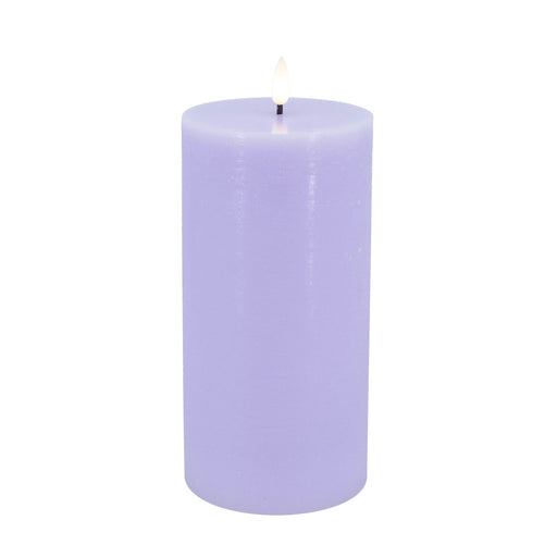 KI-generiertes Bild,LED 3D Stumpenkerze Ribe Lila 10x7,5cm Echtwachs flackernde flammenlose Kerze