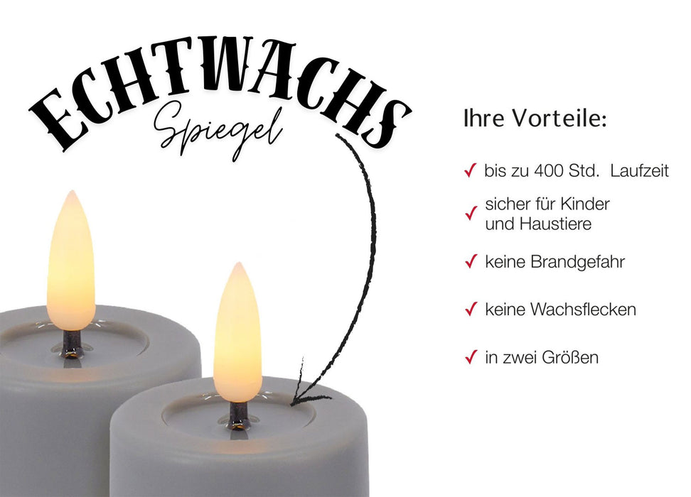KI-generiertes Bild,2x LED 3D Teelichter Ribe Grau 4,5cm Echtwachs Spiegel flackernde flammenlose Kerze