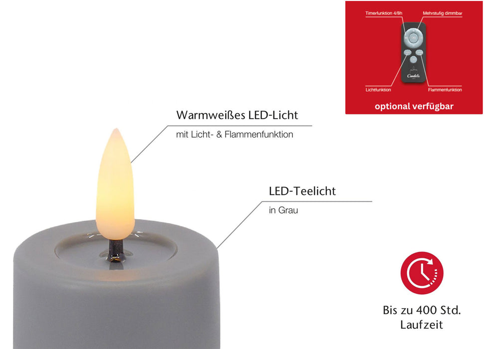 KI-generiertes Bild,2x LED 3D Teelichter Ribe Grau 4,5cm Echtwachs Spiegel flackernde flammenlose Kerze