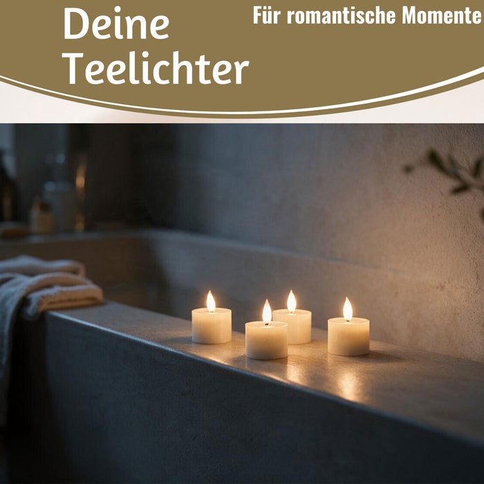 KI-generiertes Bild,USB 4x LED 3D Teelichter Ribe Creme 6cm Echtwachs Spiegel flackernde flammenlose Kerze