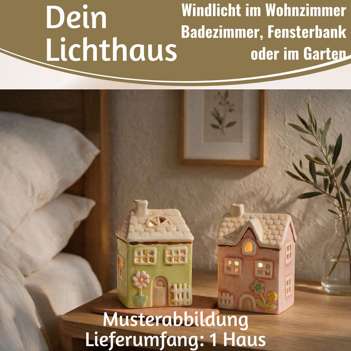 KI-generiertes Bild, LED Lichterhaus Nyhavn 19cm Rosa Keramik Fachwerkhaus Leuchthaus
