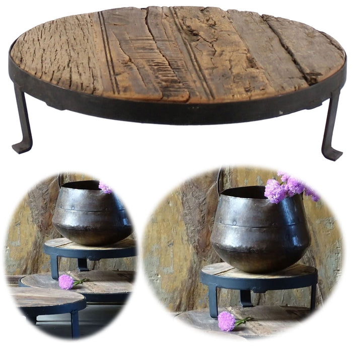KI-generiertes Bild Vintage Holz Pflanzenhocker Dehli 25cm recycelt Minitisch Deko-Tablett Blumenständer