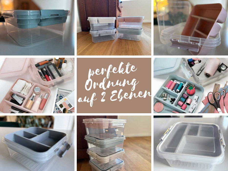 KI-generiertes Bild,Sortierbox Aufbewahrungsbox 26x11cm Beige Stapelbox mit Deckel Kosmetik Organizer