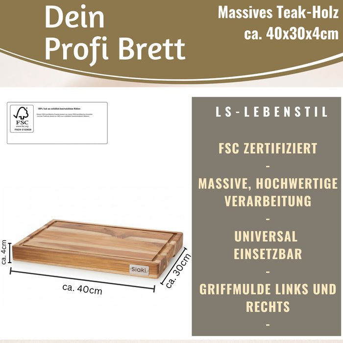 KI-generiertes Bild,Profi Holz Schneidebrett Teak 40cm XL Teakholz Küchenbrett Tranchierbrett