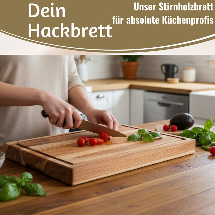 KI-generiertes Bild,Profi Holz Schneidebrett Teak 40cm XL Teakholz Küchenbrett Tranchierbrett