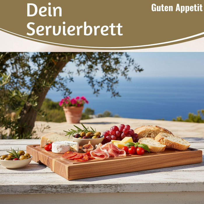 KI-generiertes Bild,Profi Holz Schneidebrett Teak 40cm XL Teakholz Küchenbrett Tranchierbrett