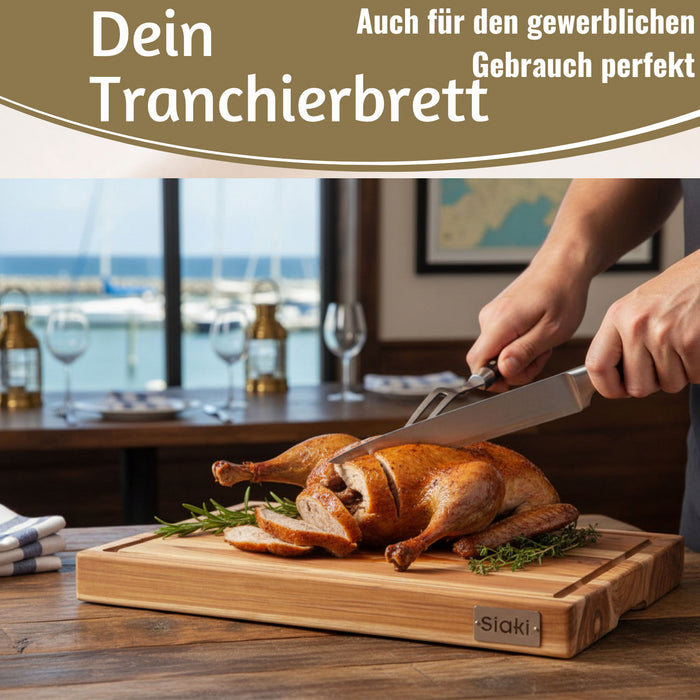 KI-generiertes Bild,Profi Holz Schneidebrett Teak 40cm XL Teakholz Küchenbrett Tranchierbrett