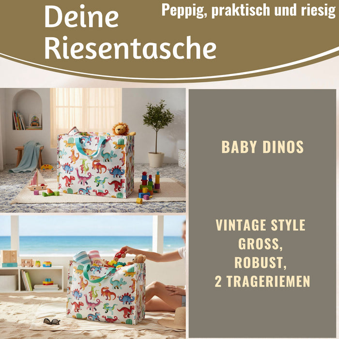 KI-generiertes Bild,XXL Jumbo Bag Baby Dinos Dinosaurier 55cm Aufbewahrungstasche Einkaufstasche