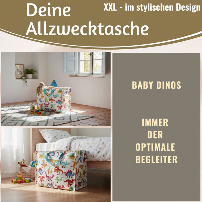 KI-generiertes Bild,XXL Jumbo Bag Baby Dinos Dinosaurier 55cm Aufbewahrungstasche Einkaufstasche