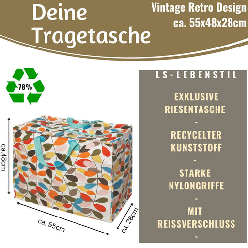KI-generiertes Bild,XXL Jumbo Bag Vintage Ivy Blumen 55cm Aufbewahrungstasche Einkaufstasche