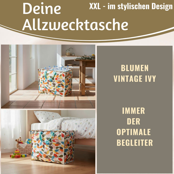 KI-generiertes Bild,XXL Jumbo Bag Vintage Ivy Blumen 55cm Aufbewahrungstasche Einkaufstasche