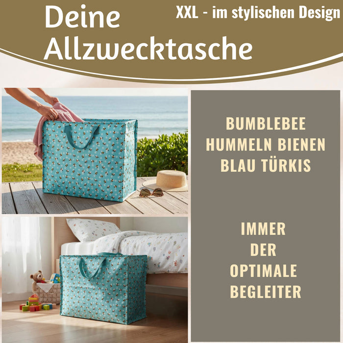 KI-generiertes Bild,XXL Jumbo Bag Bumblebee Türkis 55cm Aufbewahrungstasche Einkaufstasche